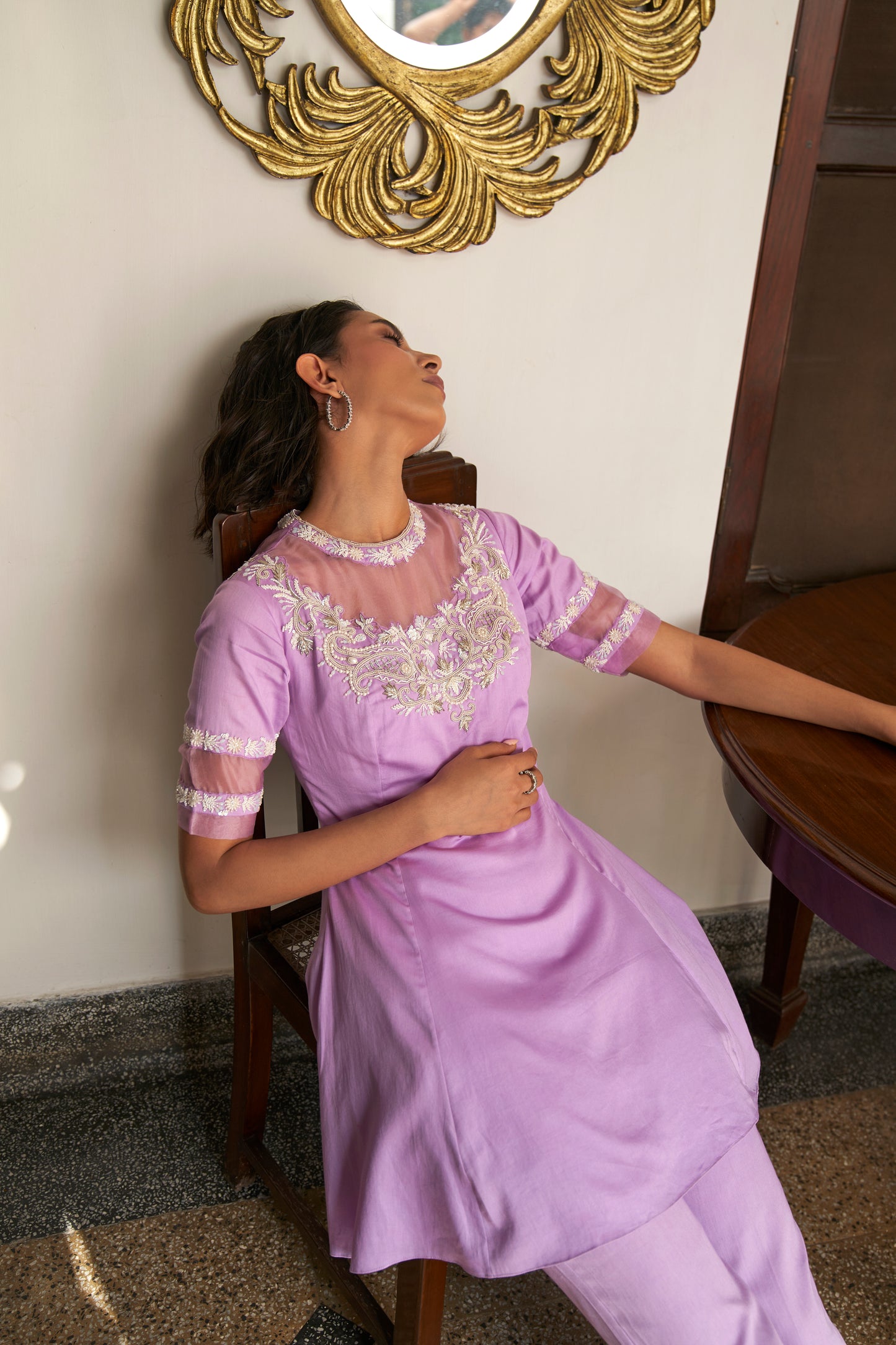 Lilac Pearl Embroidered Silk Set
