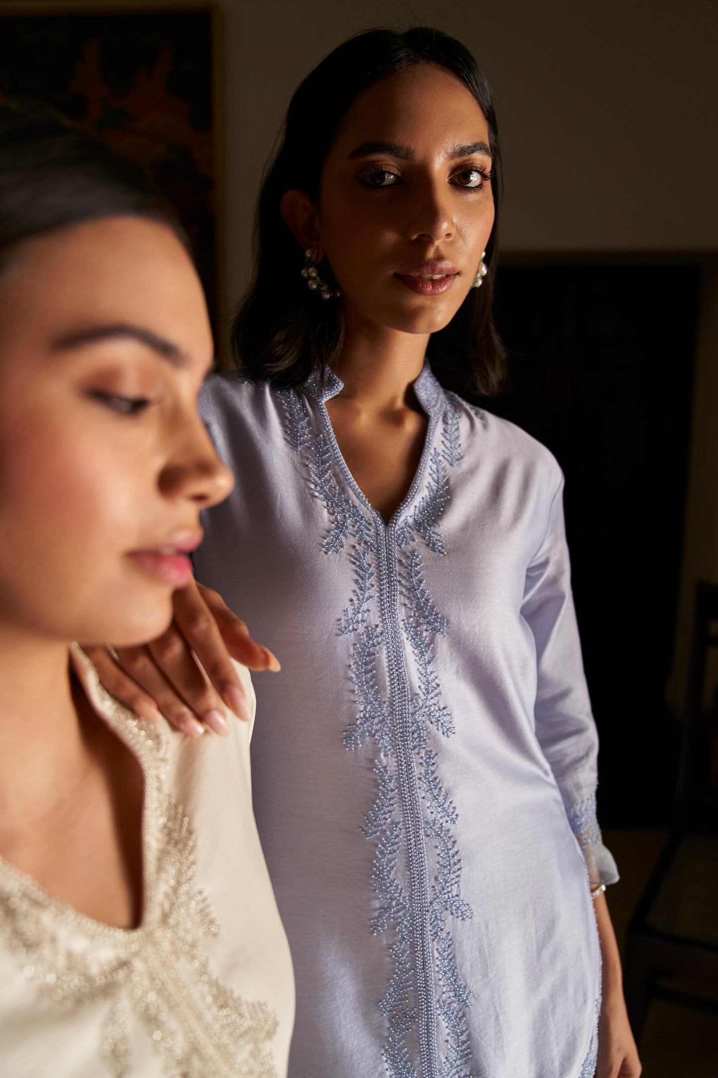 Icy Blue Silk Chanderi Embroidered Kurta Set