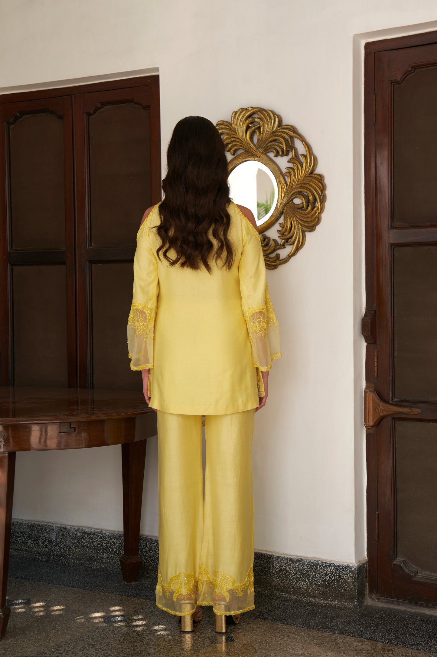 Delicate Lemon Silk Chanderi Embroidered Set