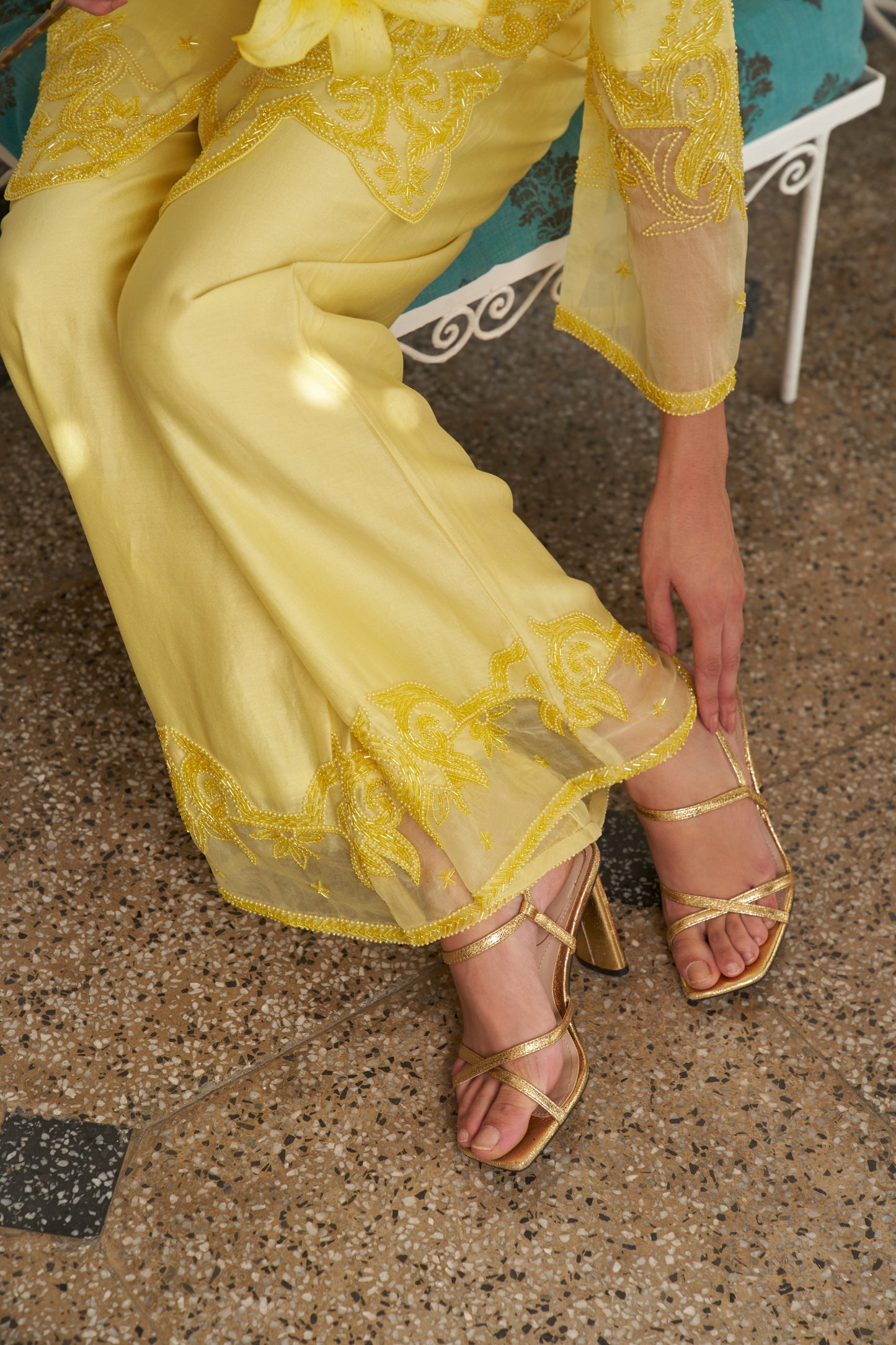 Delicate Lemon Silk Chanderi Embroidered Set