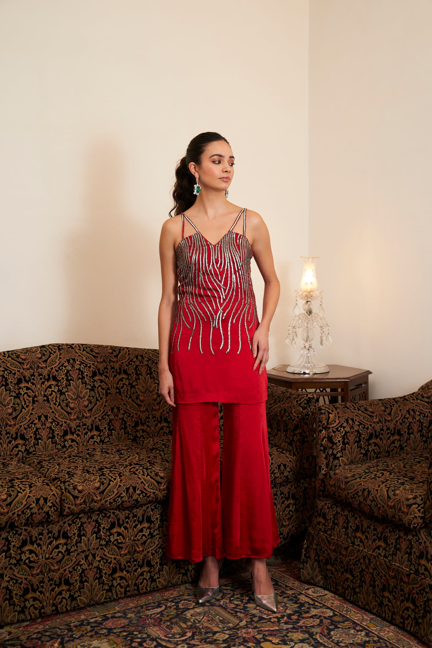 Ruby Red Sequin Sharara Set