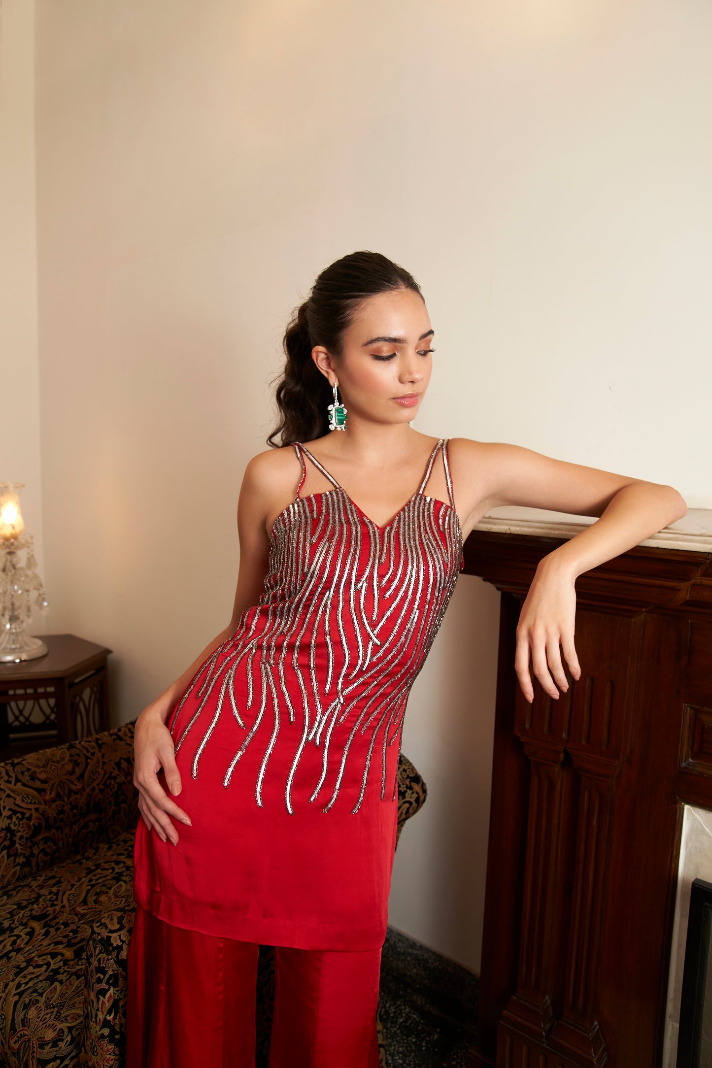Ruby Red Sequin Sharara Set
