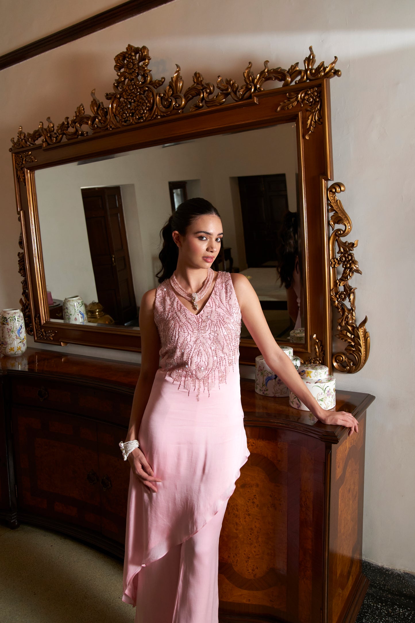 Bubblegum Pink Asymmetrical kurta with Sharara Pants