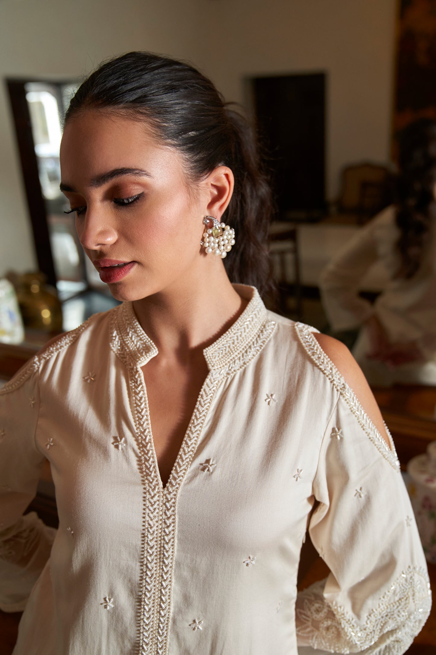 Ivory Silk Chanderi Embroidered Set