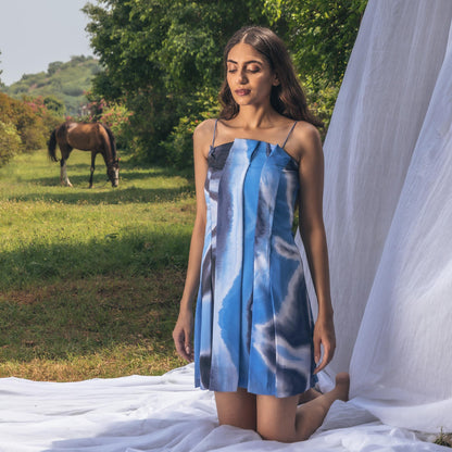 Cloud Blue Pleated Style Dress