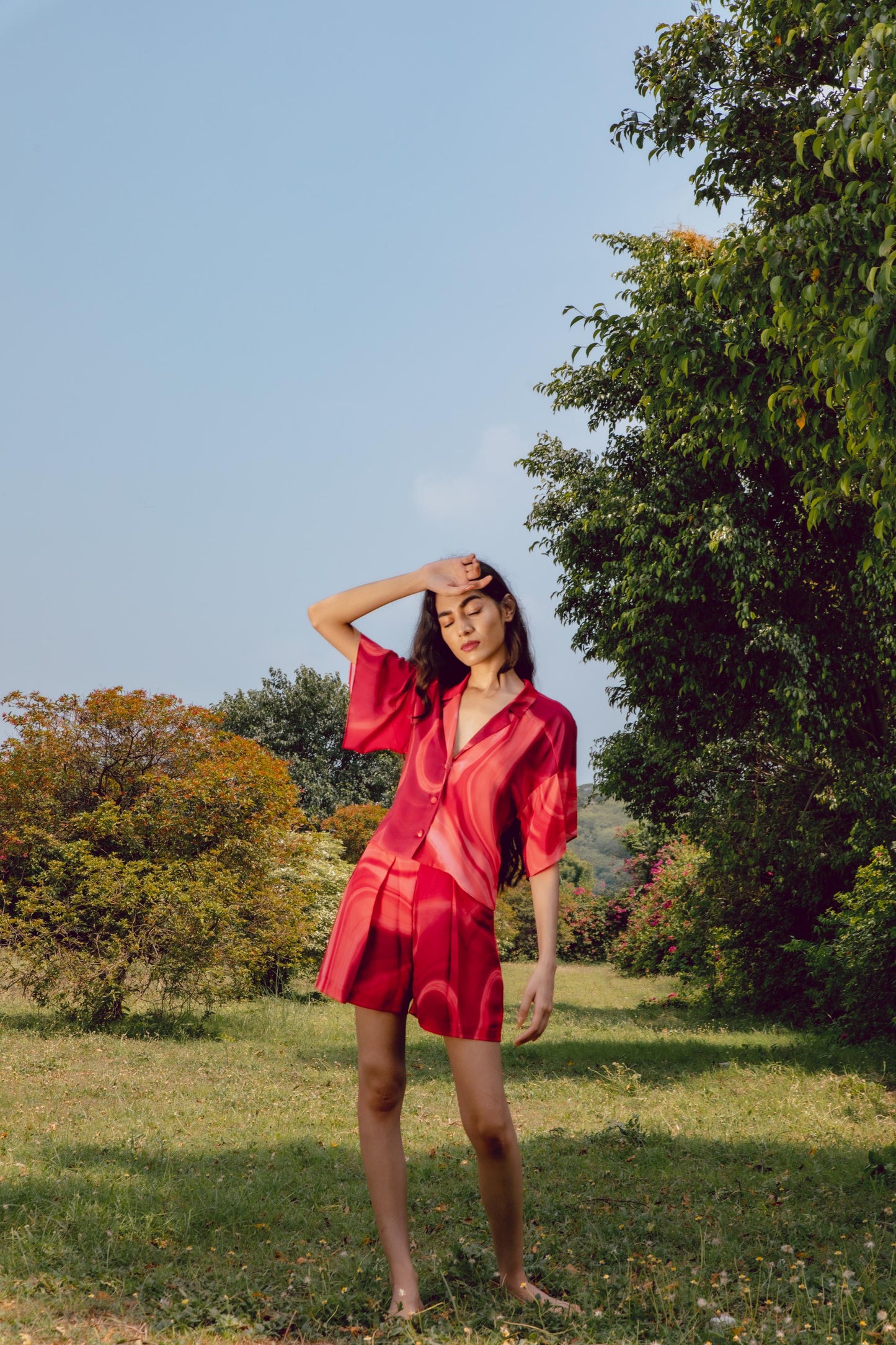 Sage Red Classy Top With Long Skirt Set