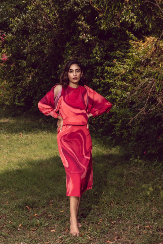 Sage Red Classy Top With Long Skirt Set