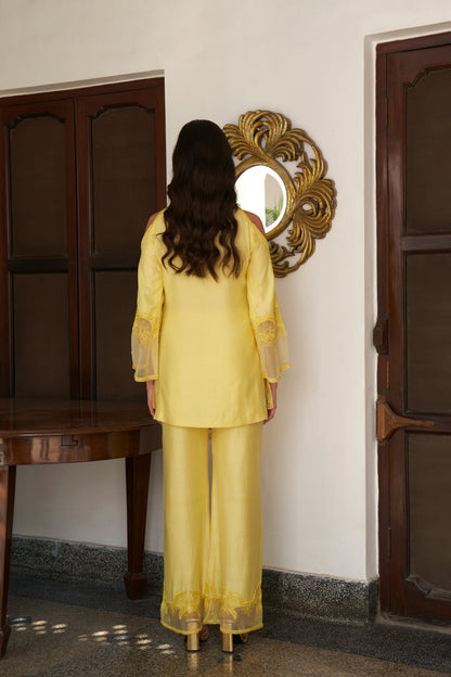 Delicate Lemon Silk Chanderi Embroidered Set