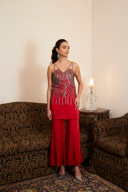 Ruby Red Sequin Sharara Set