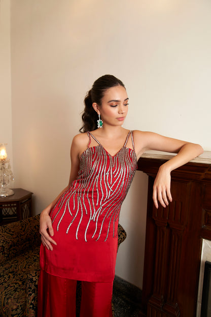 Ruby Red Sequin Sharara Set