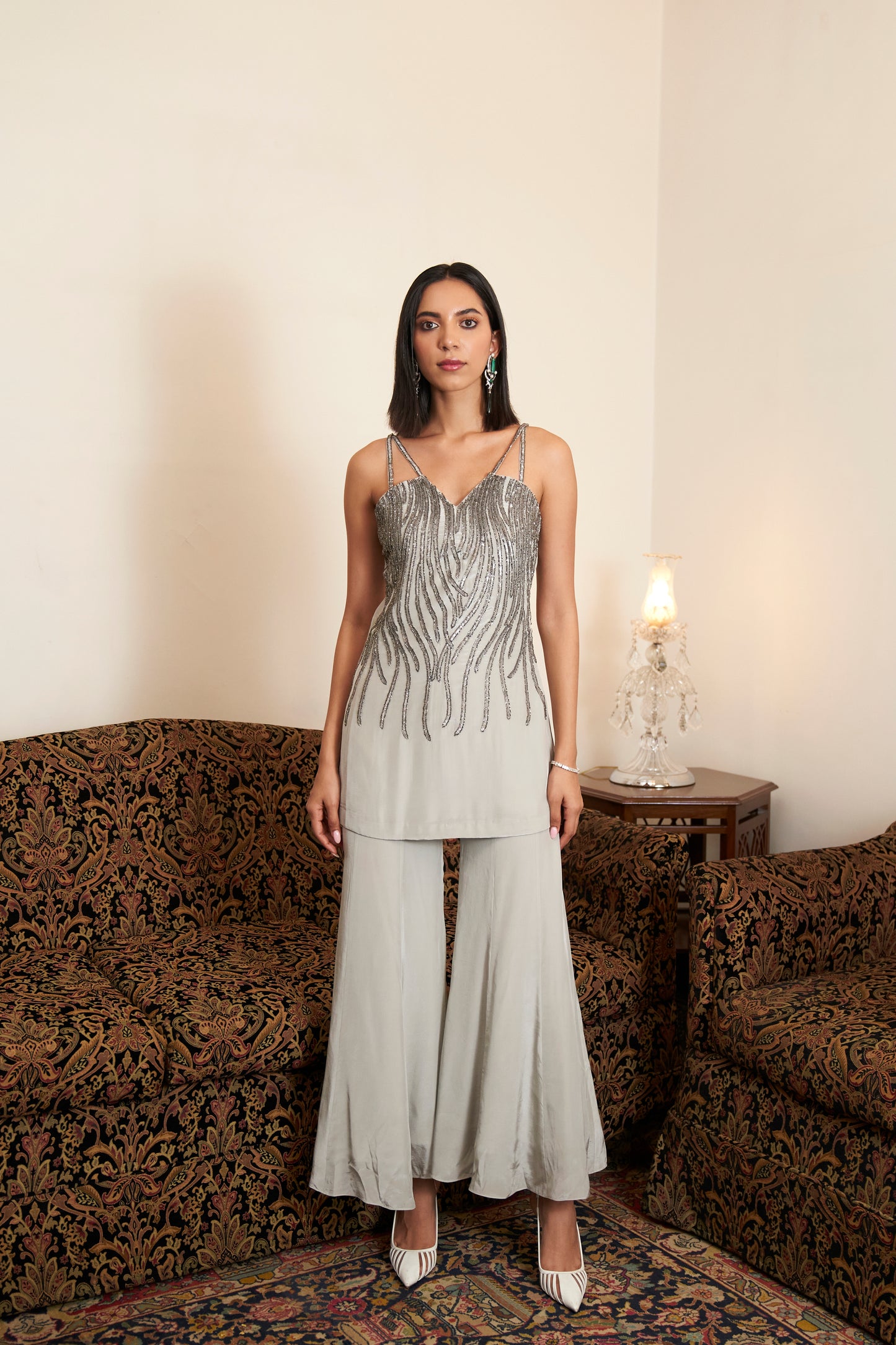Silver Steal Sequin Sharara Set