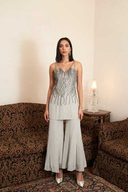 Silver Steal Sequin Sharara Set