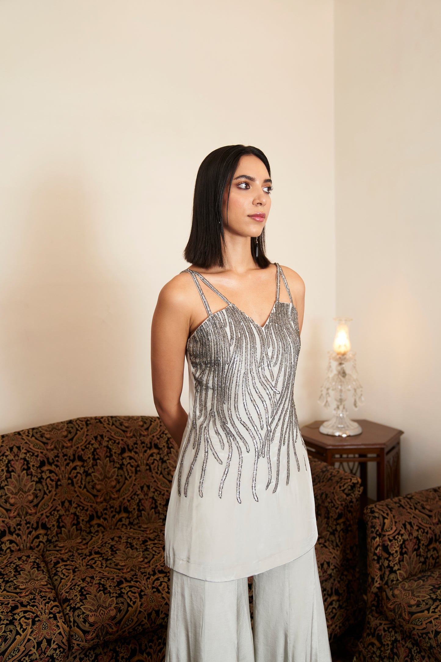 Silver Steal Sequin Sharara Set