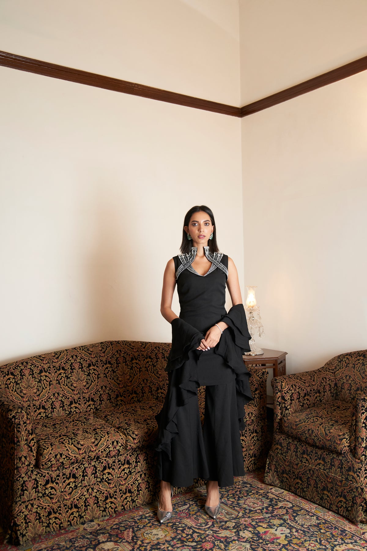 Midnight Black pearl Sharara Set