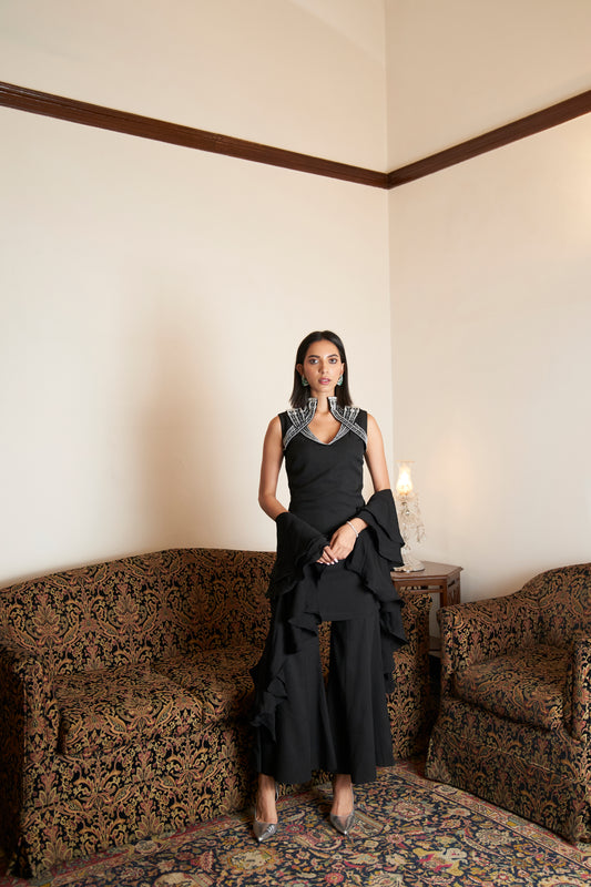Midnight Black pearl Sharara Set