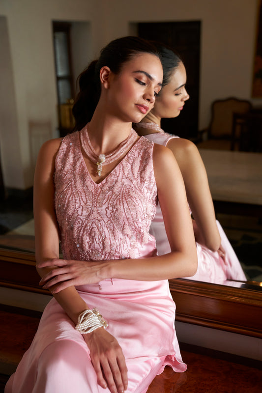 Bubblegum Pink Asymmetrical kurta with Sharara Pants