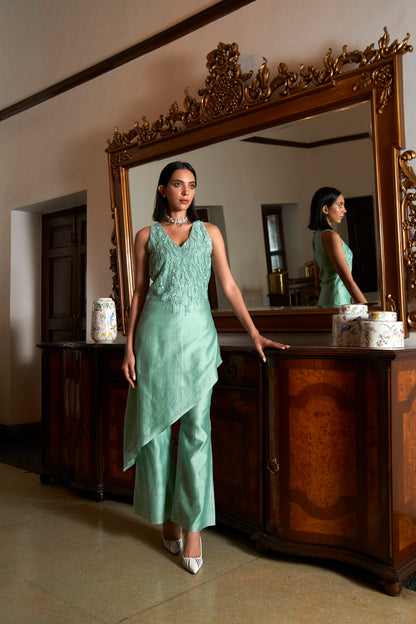 Mint Green Asymmetrical kurta with Sharara Pants