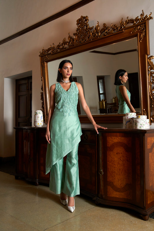 Mint Green Asymmetrical kurta with Sharara Pants