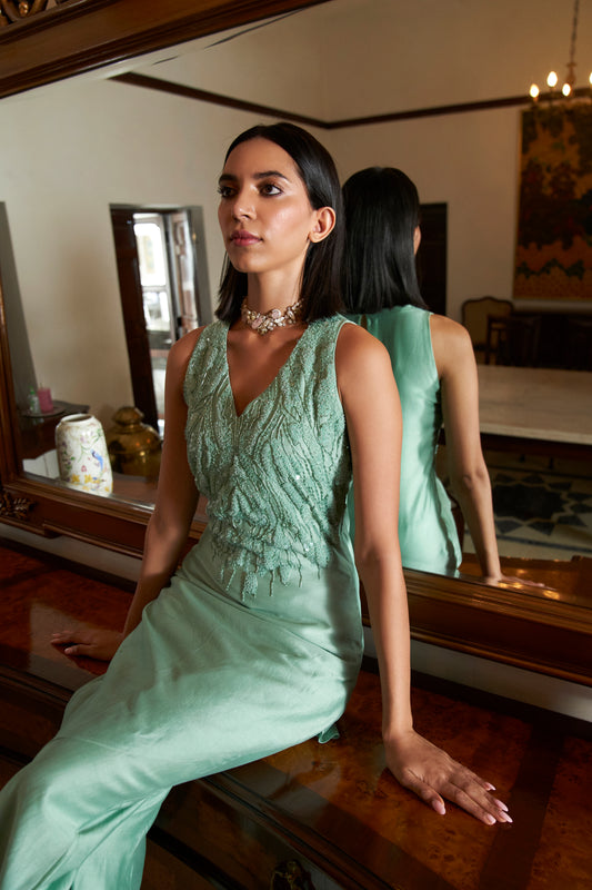 Mint Green Asymmetrical kurta with Sharara Pants