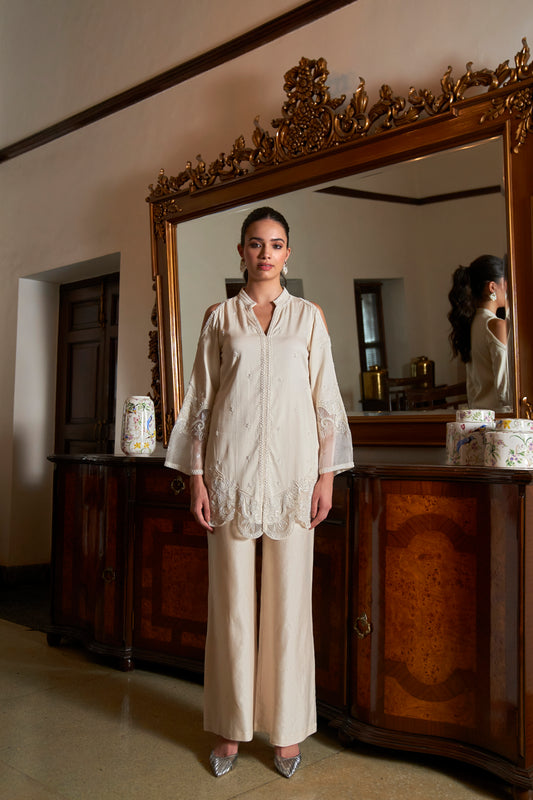 Ivory Silk Chanderi Embroidered Set
