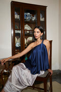 Navy Blue Asymmetrical top with Dhoti Set